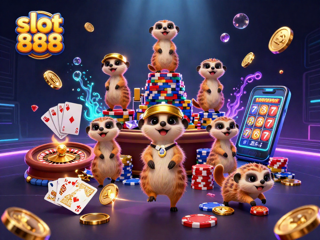 Experience the excitement of slot 888 with meerkats running a vibrant casino operation.