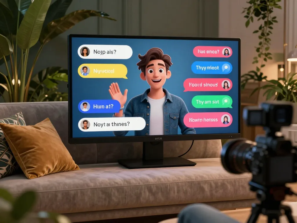 Engaging scene of NSFW AI chat interaction in a cozy virtual environment with a friendly avatar.