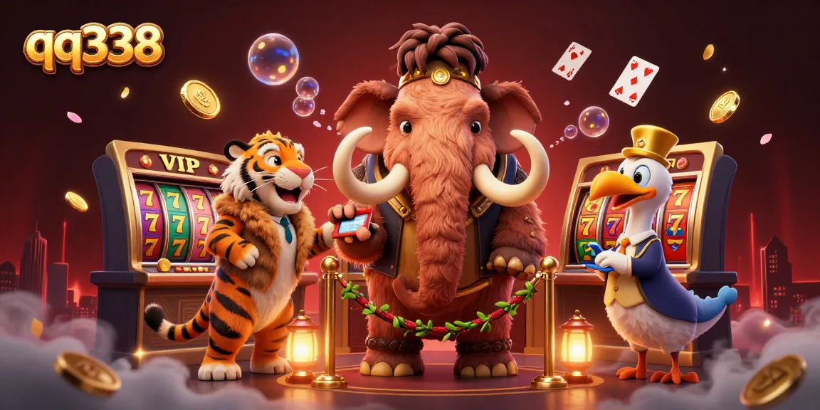 Check IDs at qq338 with a woolly mammoth, saber-tooth tiger, and vibrant casino elements.