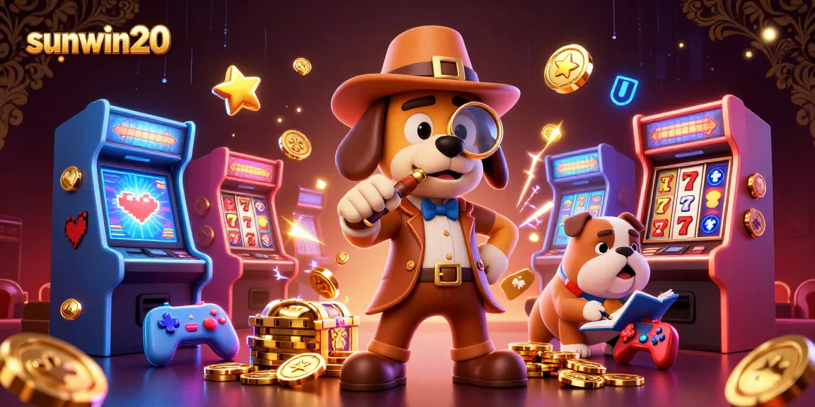 Experience the thrill of sunwin20 with a detective uncovering winning poker chip treasures amid vibrant gaming elements.