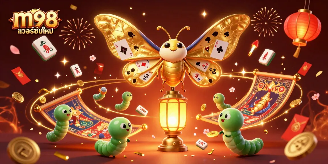 Experience winning gameplay with m98 เวอร์ชั่นใหม่, illustrated with vibrant casino elements and festive details.