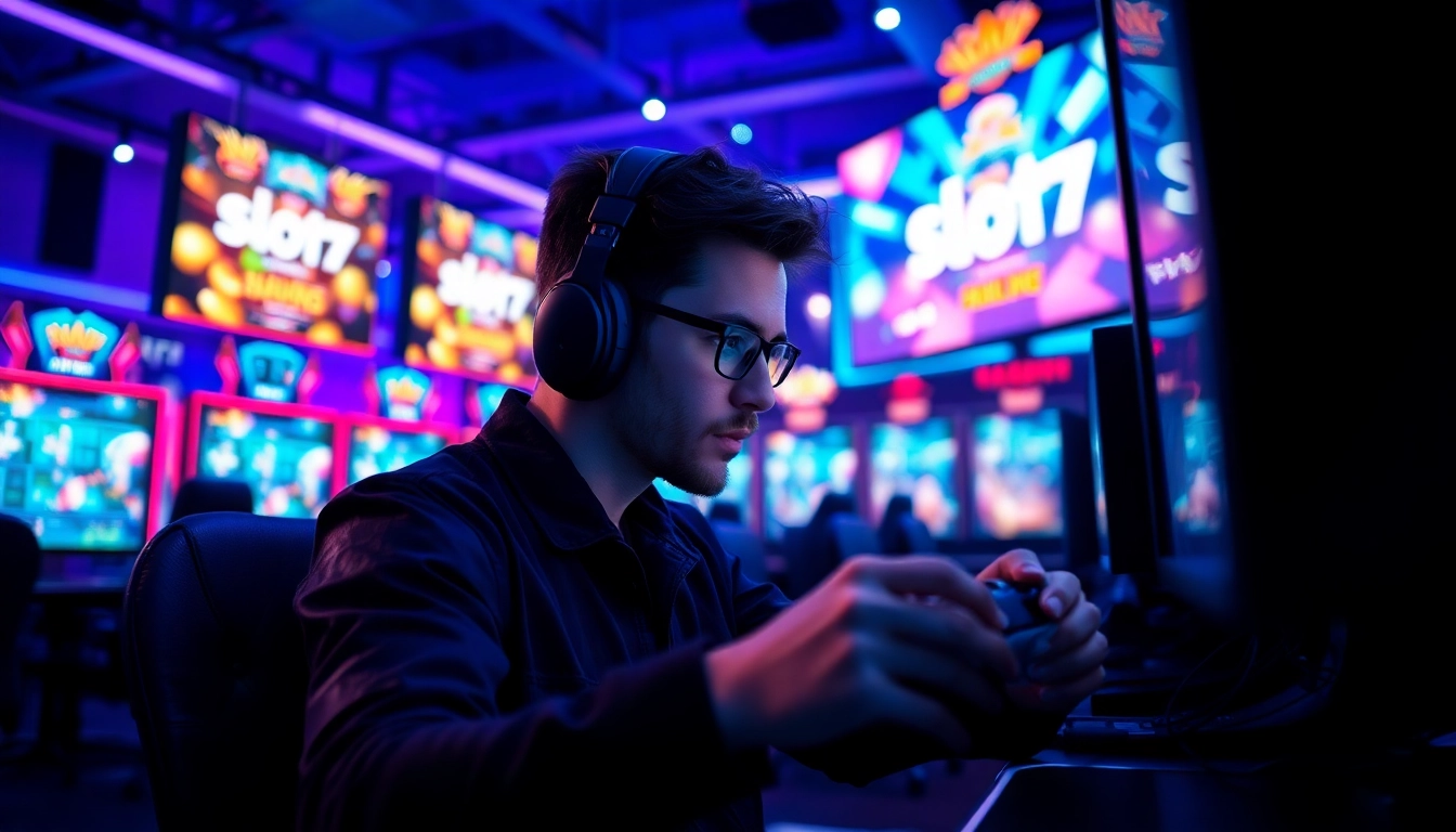 Raih kemenangan di Slot77 dengan gamer fokus dan suasana gaming yang dinamis.
