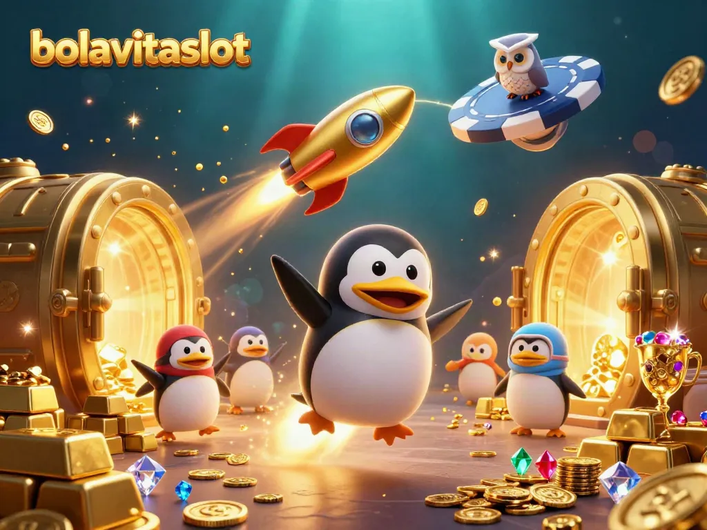 Experience the thrill of bolavitaslot with a golden penguin and dynamic casino elements.