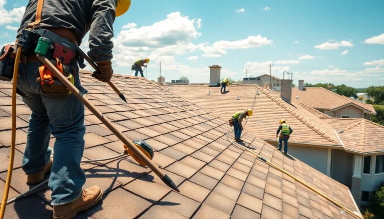 Showcasing Professional roofing services with roofers working diligently on-site, highlighting expertise and craftsmanship.