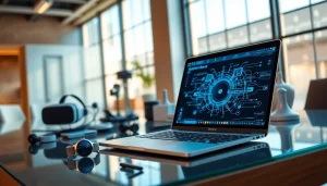 Engaging technology setup with a laptop and innovative devices showcasing digital progress.