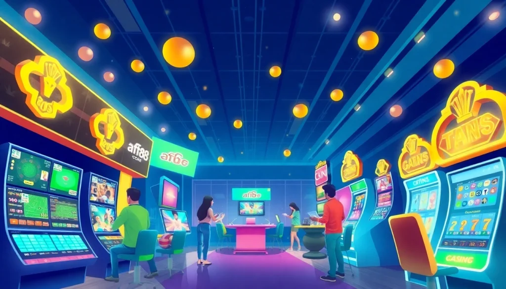 Exciting online gambling experience at af88.com with players enjoying diverse games in a vibrant, trustworthy environment.