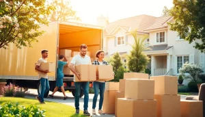 Efficient Toronto moving services showcased by a diverse team working together in a vibrant neighborhood.