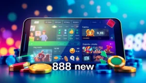 Interactive gaming screen highlighting 888 new features and promotions.