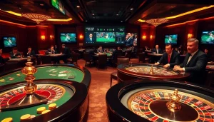 Enjoying live betting vibes at 7m cn with an engaging casino atmosphere featuring poker tables.