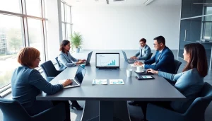 Business Consultants in Dubai discussing strategies in a modern office enriching collaboration.