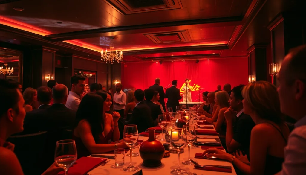Dinner sxm at Club Noir, showcasing vibrant nightlife and elegant guests enjoying dinner amidst captivating performances.