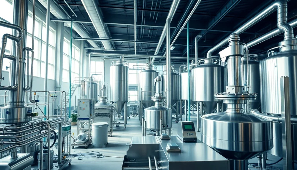 Die süßstofffabrik mit modernen Maschinen und hellem Licht für die Lebensmittelproduktion.