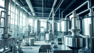 Die süßstofffabrik mit modernen Maschinen und hellem Licht für die Lebensmittelproduktion.