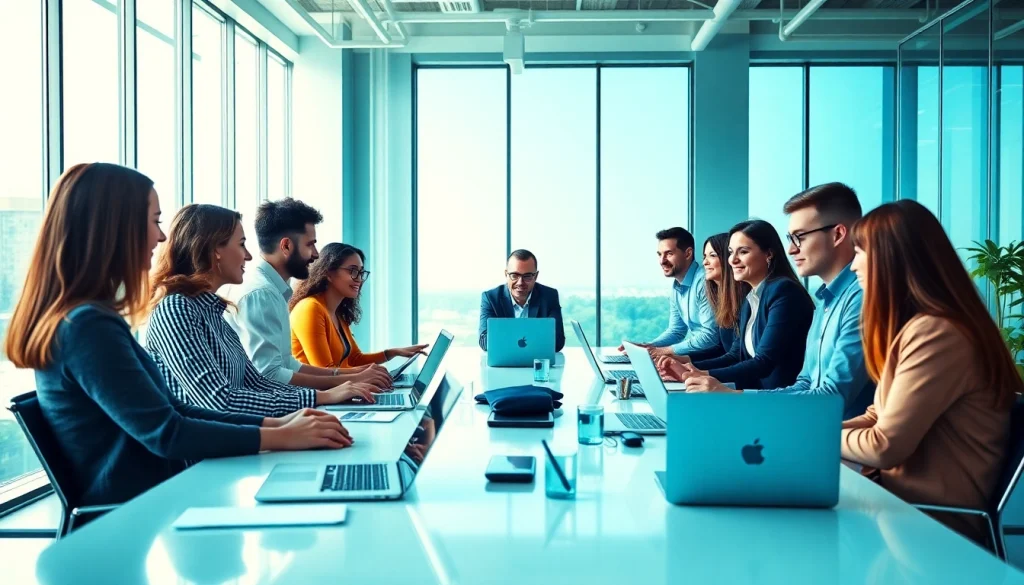 Engaging teamwork in social media marketing edmonton office setting to develop effective strategies.