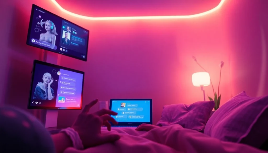 Intimate interaction with an ai sex bot in a modern digital room, showcasing advanced technology.