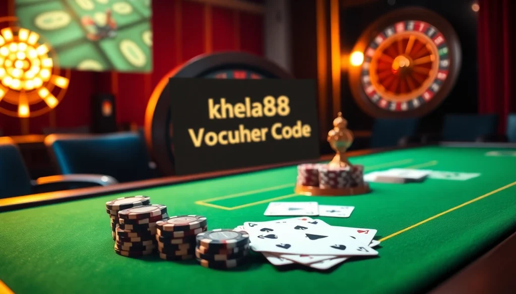 Excited gamblers redeeming their khela88 voucher code at a vibrant casino table.