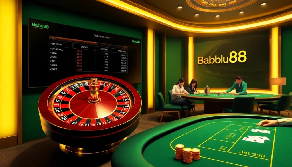 Babu88 platform showcasing a thrilling roulette game with vibrant chips and stylish players.