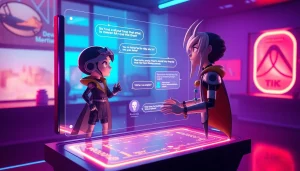 Engaging NSFW AI chatbot interaction in a futuristic digital environment.