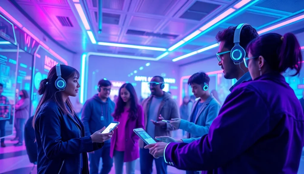 Engaging scene of users interacting with NSFW AI chatbots in a vibrant digital environment.