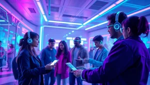 Engaging scene of users interacting with NSFW AI chatbots in a vibrant digital environment.