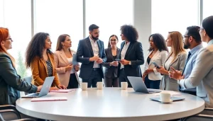 Engaging scene of a platform to connect businesses and salespeople demonstrating collaboration and networking.