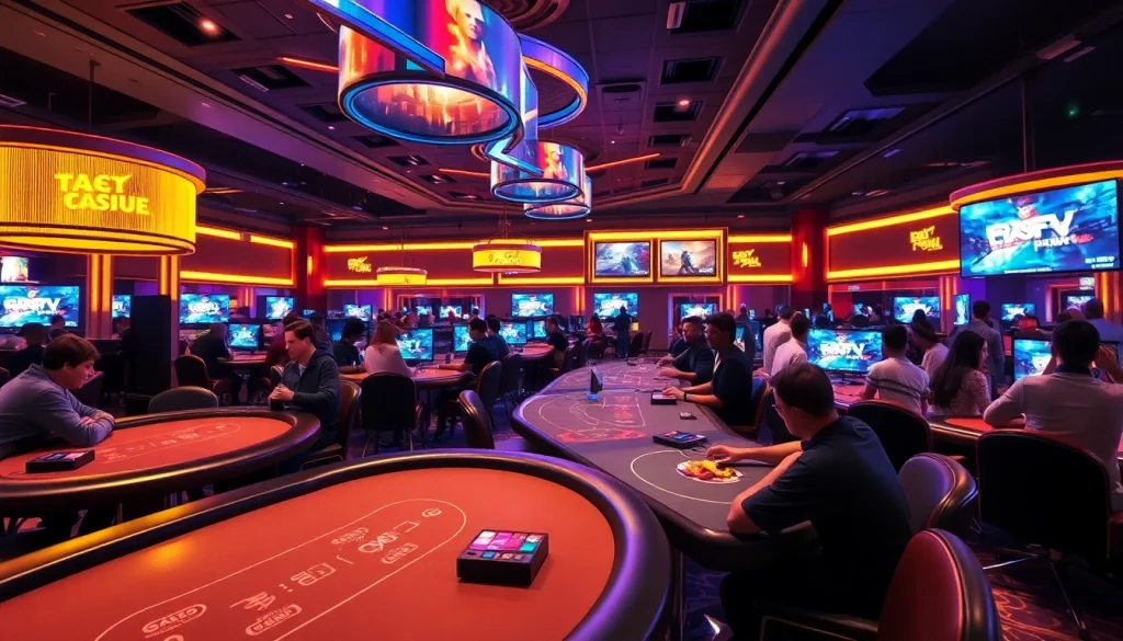 Engage with Trực tiếp Esport action at a vibrant casino live streaming environment with excited spectators.