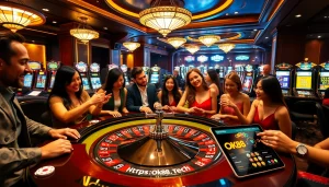 Engage with exciting gaming experiences at https://ok88.tech/ featuring poker chips and roulette tables.