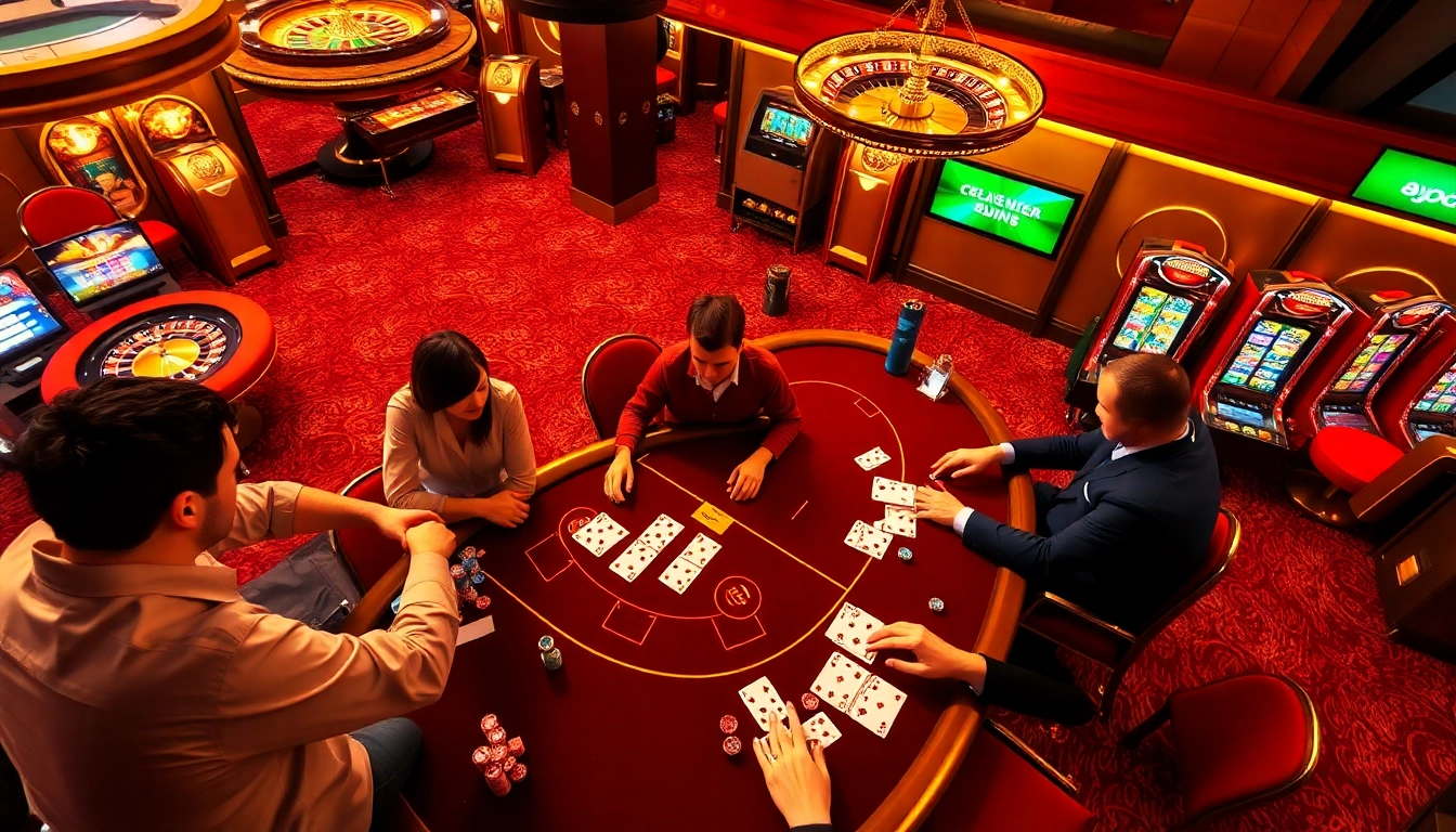 Scène engageante mettant en scène des joueurs autour d'une table de poker, représentant le casino en ligne France fiable pour des expériences palpitantes.