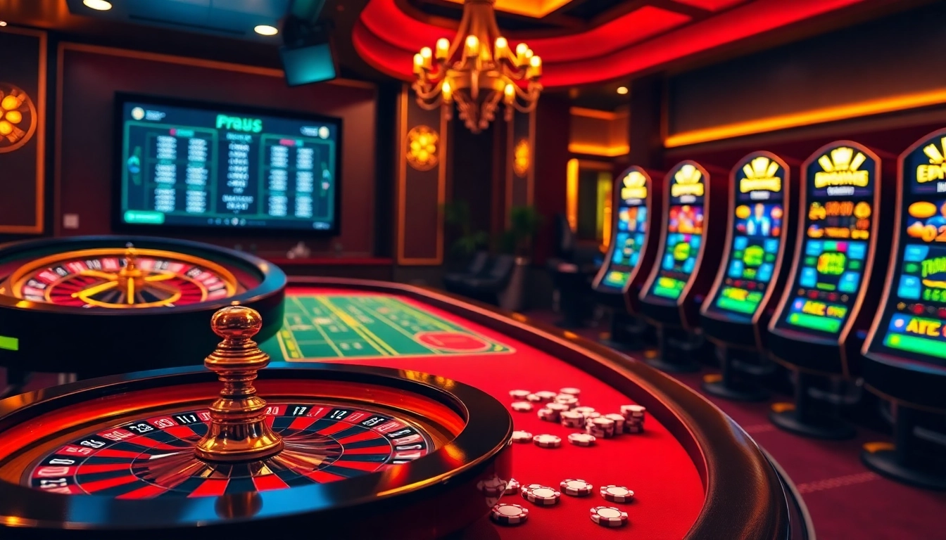 Scène de jeu engageante illustrant le casino en ligne France fiable avec des jetons de poker, une roue de roulette et des interfaces numériques.