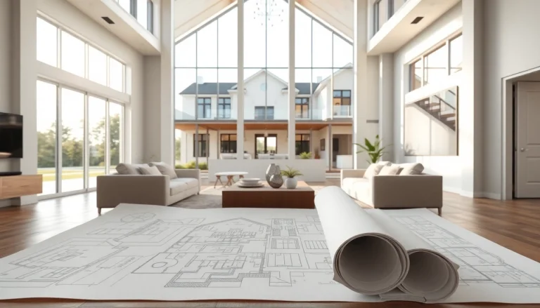 Showcasing custom residential architecture services with innovative living space design and natural lighting.