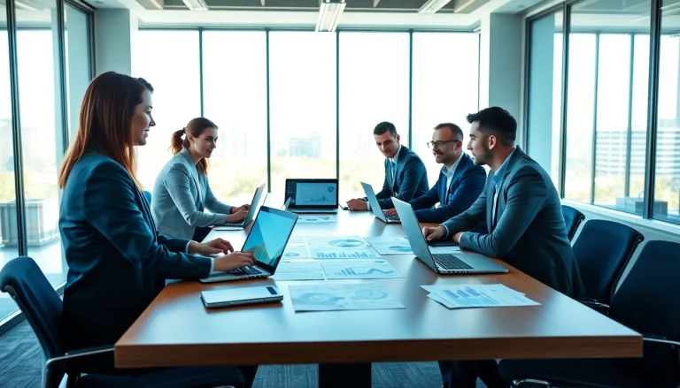 Team discussing b2b competitive intelligence strategies in a modern office setting.
