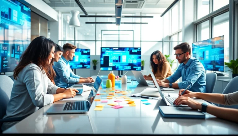 Marcel Hüsig und sein kreatives Team bei der Webdesign Entwicklung in modernem Büro.