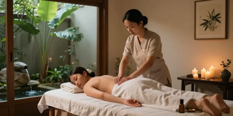 1인샵 massage therapy session in a serene wellness room with calming ambiance