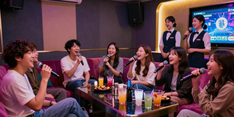 Incheon쓰리노 entertainment scene with friends singing and enjoying drinks