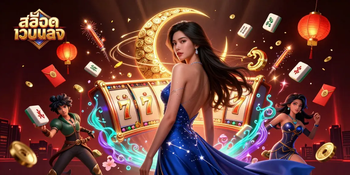 Experience exciting สล็อตเว็บตรง with dynamic slot reels, showcasing elegant characters amid vibrant casino elements.