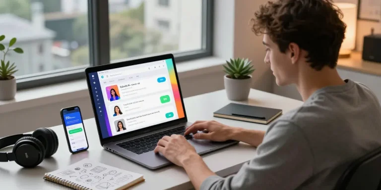 KoboldAI chatbot interaction at a modern workstation showcasing innovative tech features and vibrant workspace atmosphere.