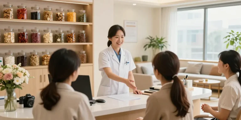 윤빛한의원 welcoming environment with staff engaging patients at 수원한의원 for holistic health.