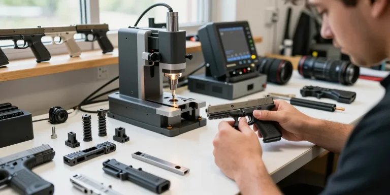 Glock customization at https://precisionglockslides.com showcasing expert gunsmithing skills and precision tools