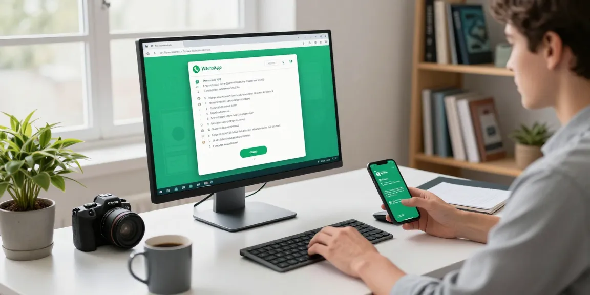 Using WhatsApp電腦版 on a modern workspace with tech gadgets and natural light.