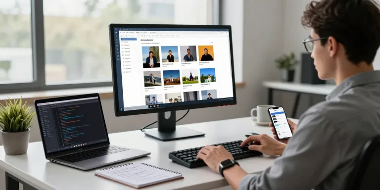 Free AI image detector interface displayed on a modern workspace monitor, highlighting image analysis.