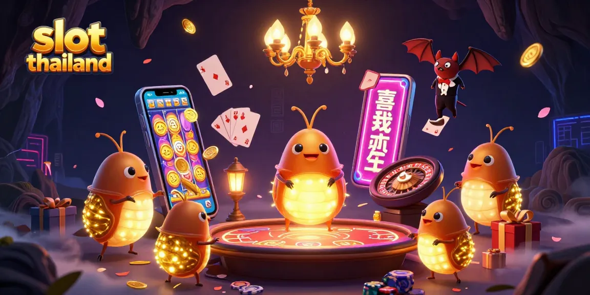 Experience slot thailand with colorful slot games and vibrant casino elements in a whimsical cave setting.