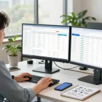 Professional workspace illustrating SEO backlink services strategy with analytics and creative tools