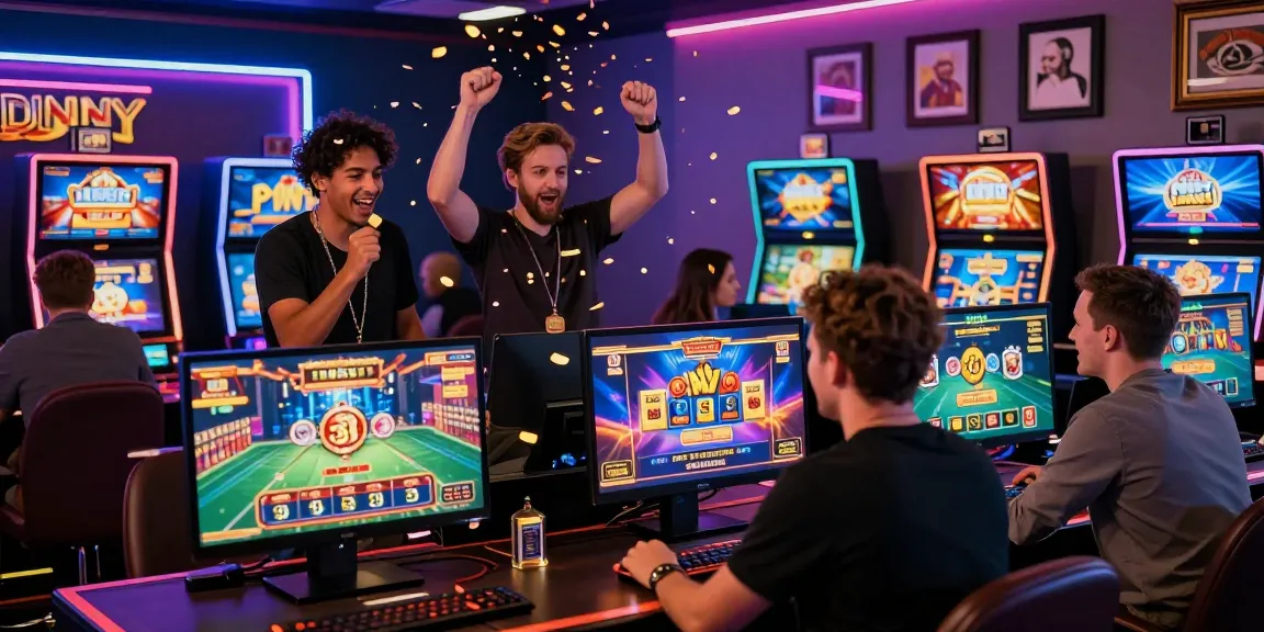 Players celebrating wins while enjoying non UK online casinos in a vibrant gaming atmosphere.